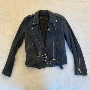 Bagatelle Blue Suede Leather Jacket, Size Medium